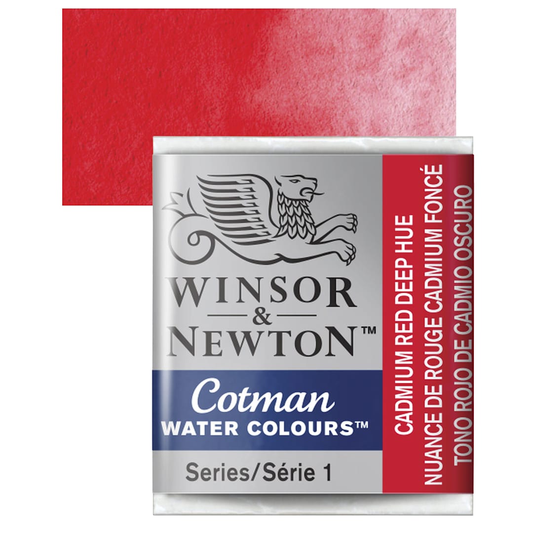 Open in modal - Winsor & Newton Cotman Watercolor Half Pan - Cadmium Red Deep Hue and swatch