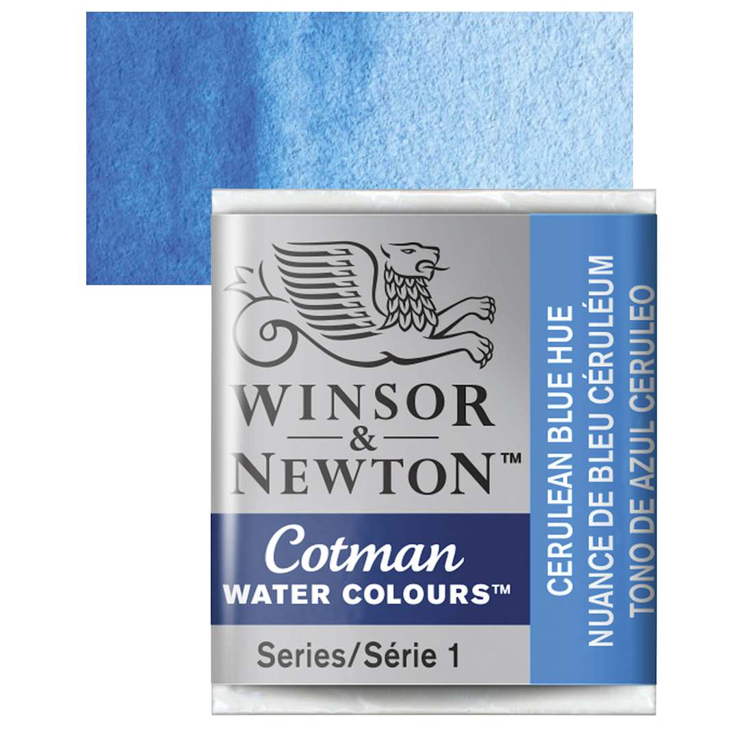Open in modal - Winsor & Newton Cotman Watercolor Half Pan - Cerulean Blue Hue and swatch