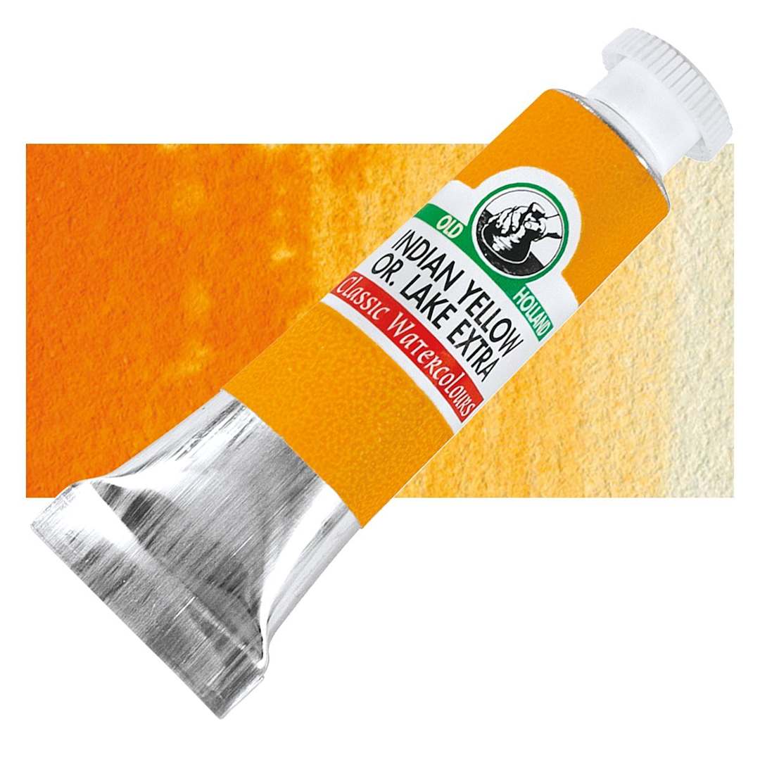 Open in modal - Old Holland Classic Artist Watercolor - Indian Yellow Orange Lake Extra, 6 ml tube and swatch