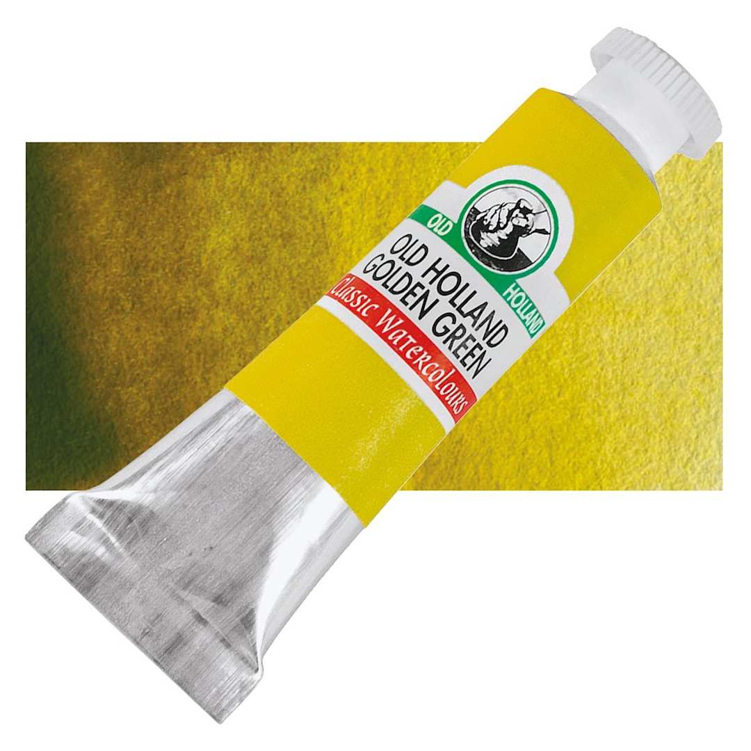 Open in modal - Old Holland Classic Artist Watercolor - Old Holland Golden Green, 6 ml tube and swatch
