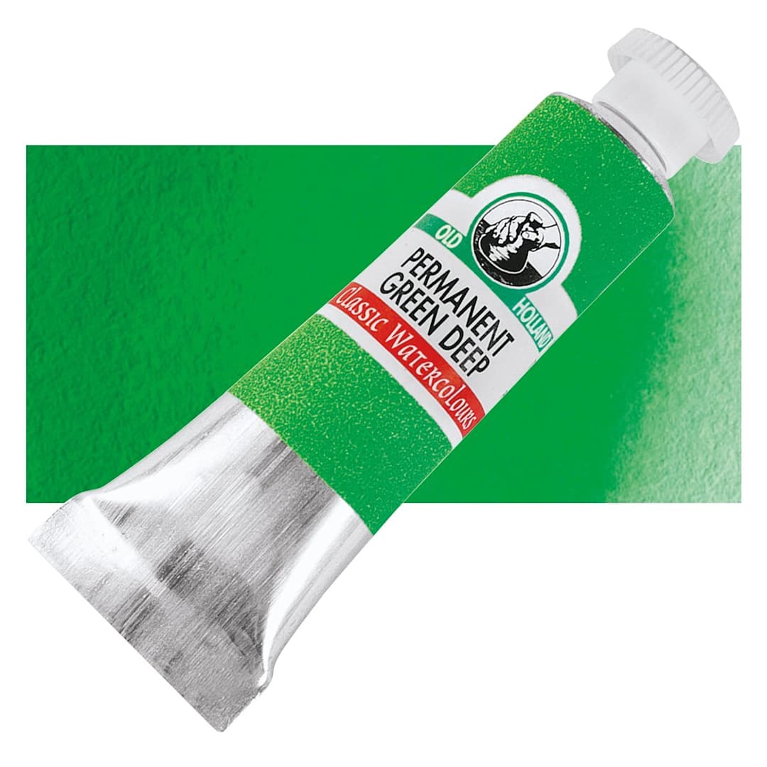 Open in modal - Old Holland Classic Artist Watercolor - Permanent Green Deep, 6 ml tube and swatch