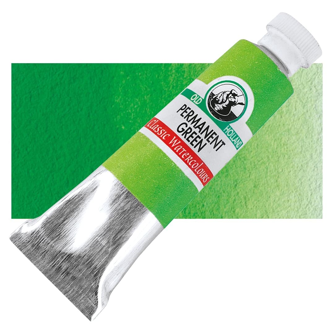 Open in modal - Old Holland Classic Artist Watercolor - Permanent Green, 6 ml tube and swatch