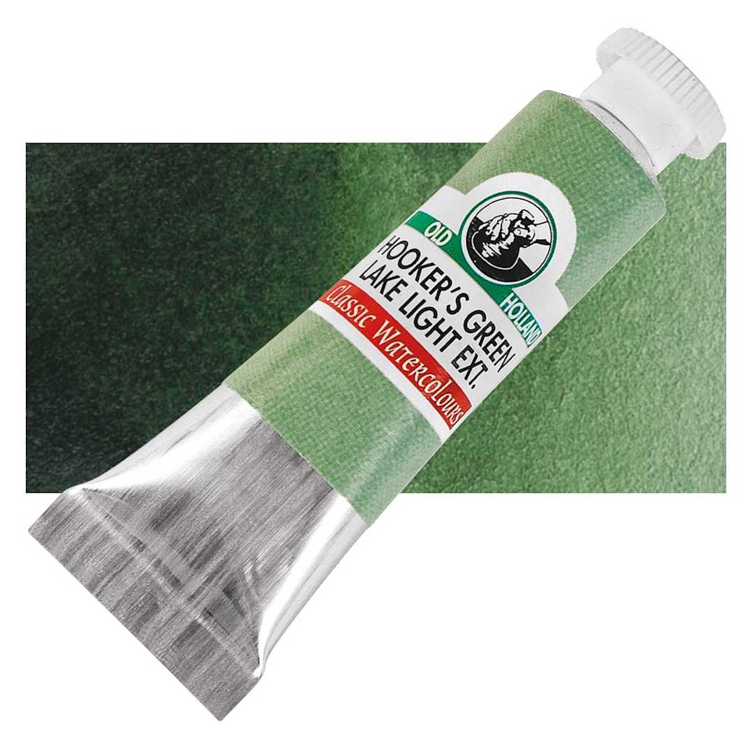 Open in modal - Old Holland Classic Artist Watercolor - Hooker's Green Lake Light Extra, 6 ml tube and swatch