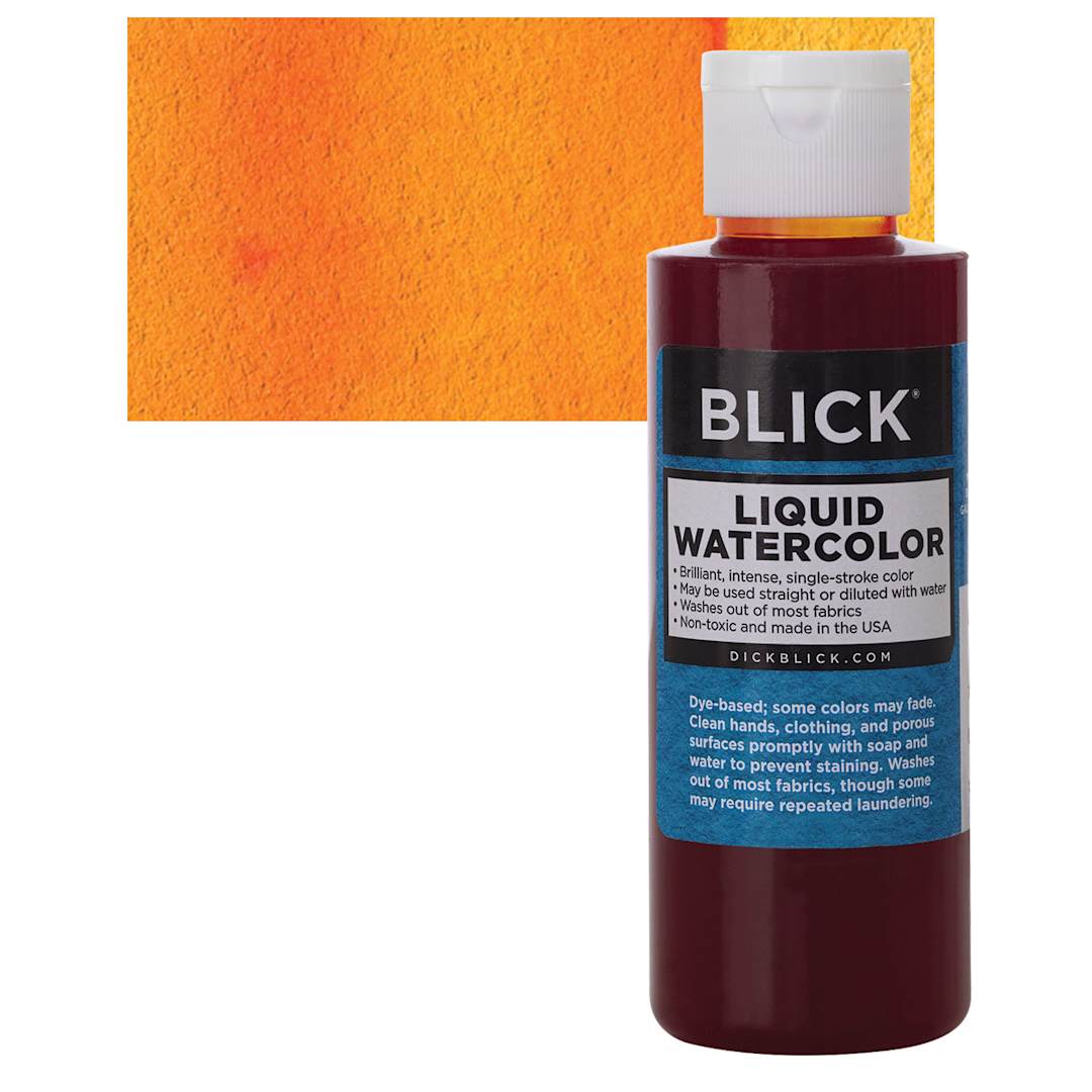 Open in modal - Blick Liquid Watercolor - Orange, 4 oz bottle and swatch