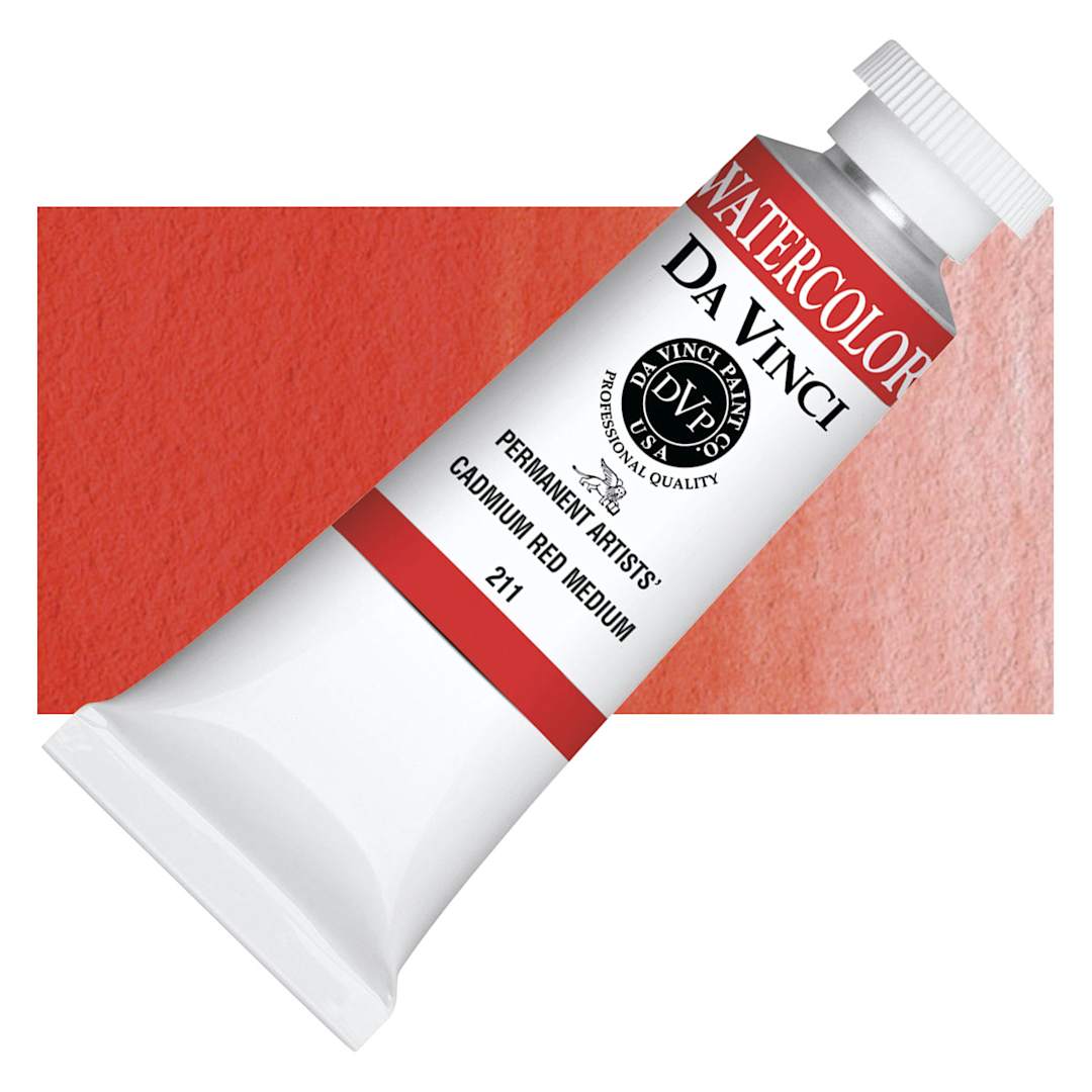 Open in modal - Da Vinci Artists' Permanent Watercolor - Cadmium Red Medium, 37 ml tube and swatch