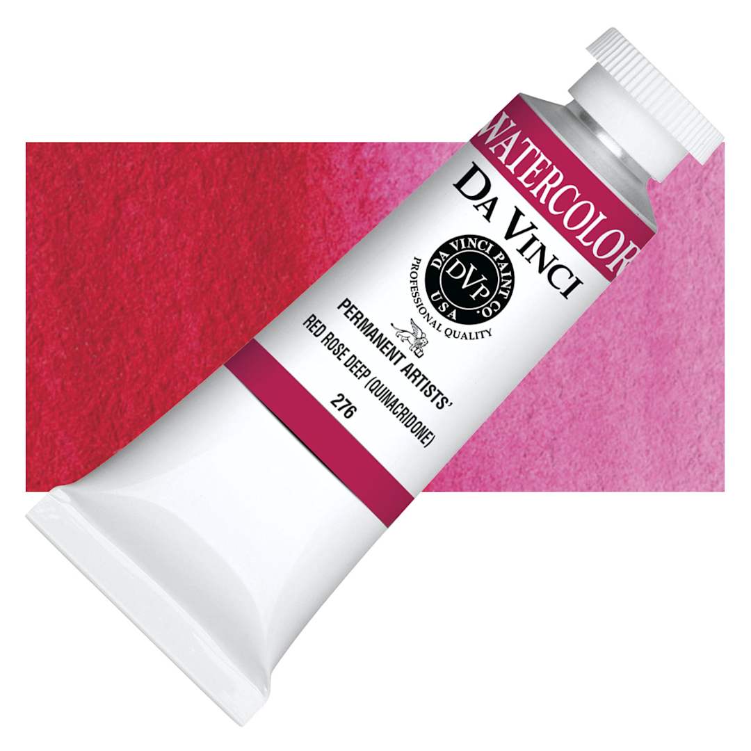 Open in modal - Da Vinci Artists' Permanent Watercolor - Quinacridone Rose Red Deep, 37 ml tube and swatch
