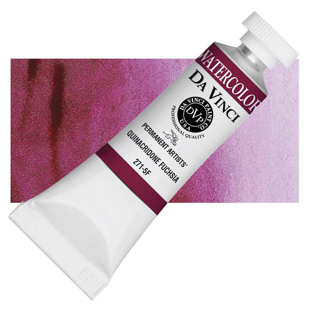 Open in modal - Da Vinci Artists' Permanent Watercolor - Quinacridone Fuchsia, 15 ml tube and swatch
