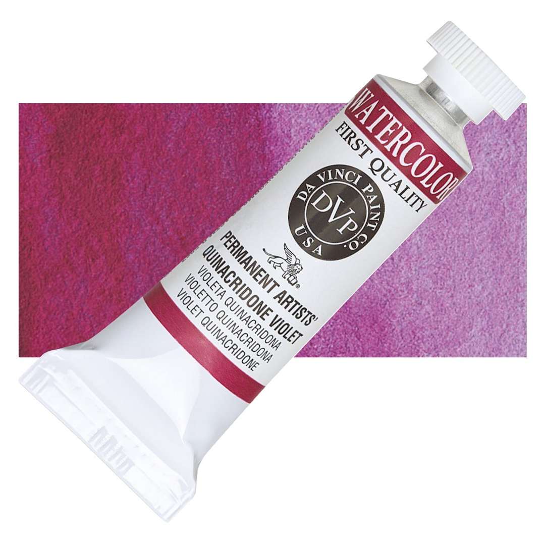 Open in modal - Da Vinci Artists' Permanent Watercolor - Quinacridone Violet, 15 ml tube and swatch