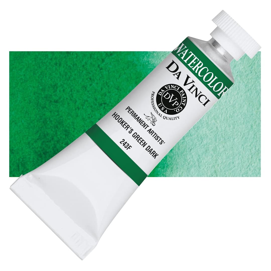 Open in modal - Da Vinci Artists' Permanent Watercolor - Hooker's Green Dark, 15 ml tube and swatch