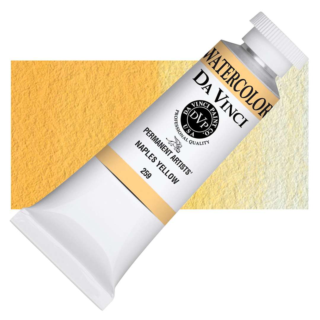 Open in modal - Da Vinci Artists' Permanent Watercolor - Naples Yellow, 37 ml tube and swatch