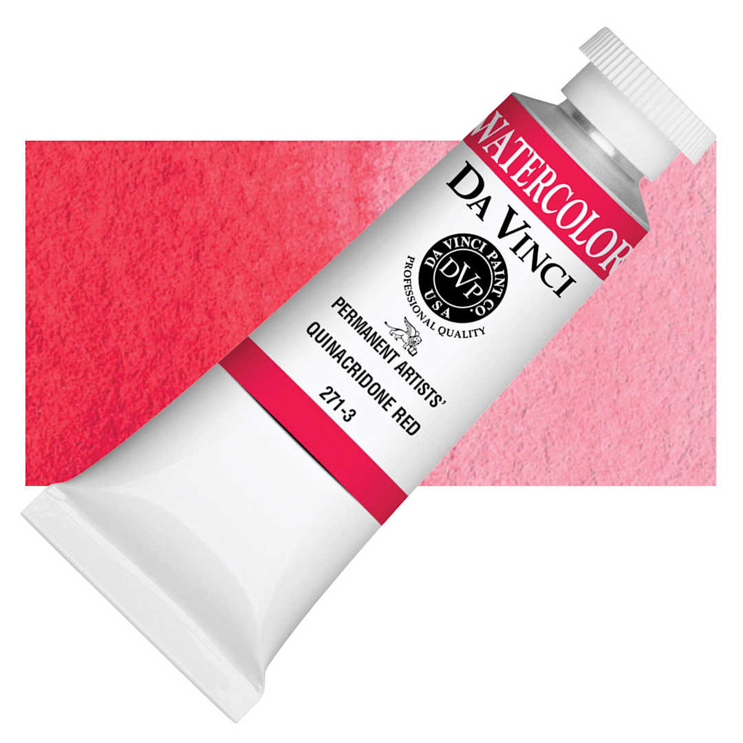 Open in modal - Da Vinci Artists' Permanent Watercolor - Quinacridone Red, 37 ml tube and swatch