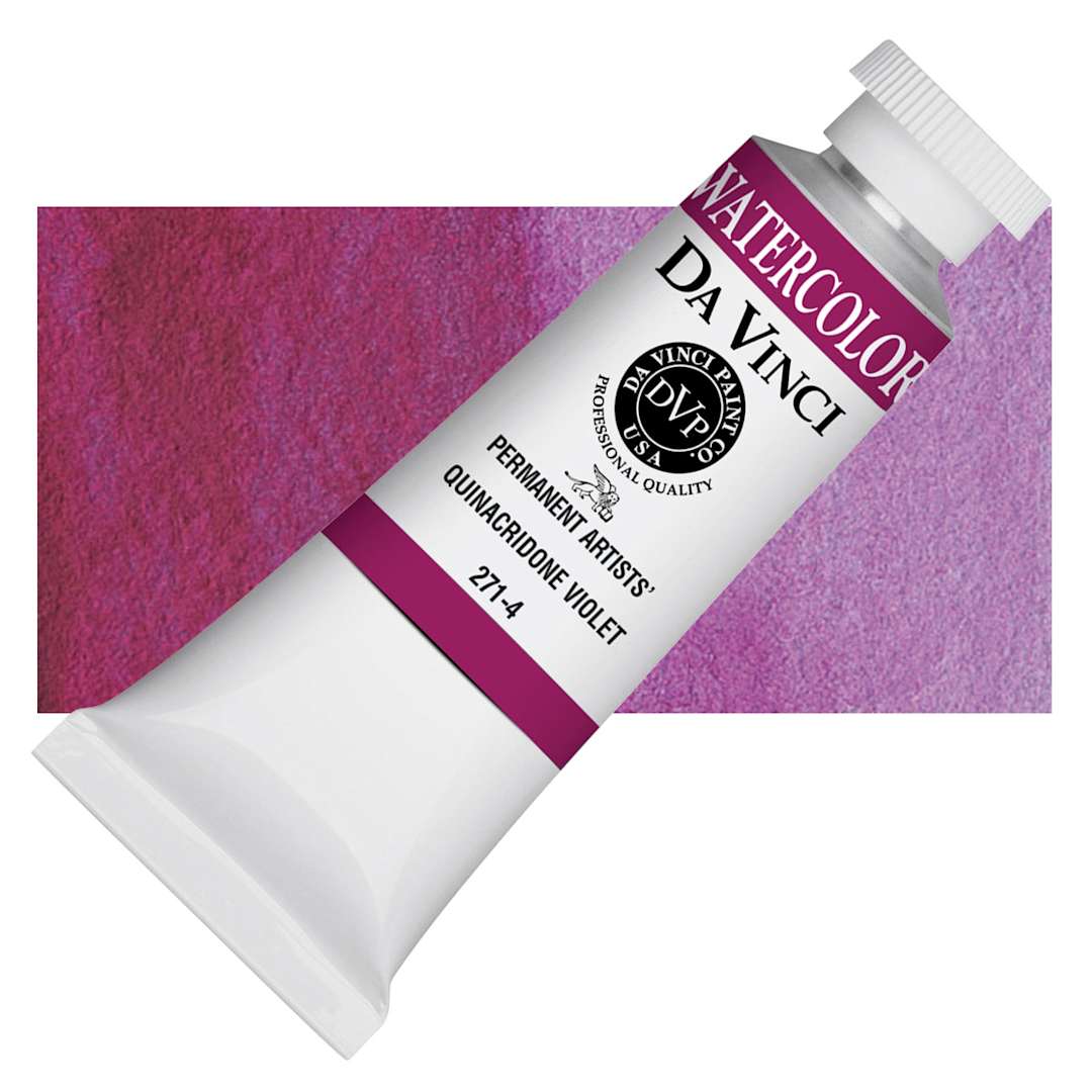 Open in modal - Da Vinci Artists' Permanent Watercolor - Quinacridone Violet, 37 ml tube and swatch