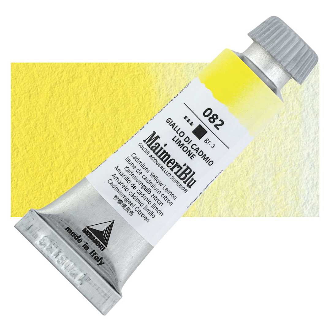 Open in modal - Maimeri Blu Artist Watercolor - Cadmium Yellow Lemon, 12 ml Tube and swatch