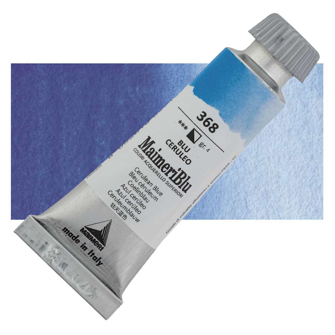 Open in modal - Maimeri Blu Artist Watercolor - Cerulean Blue, 12 ml Tube and swatch