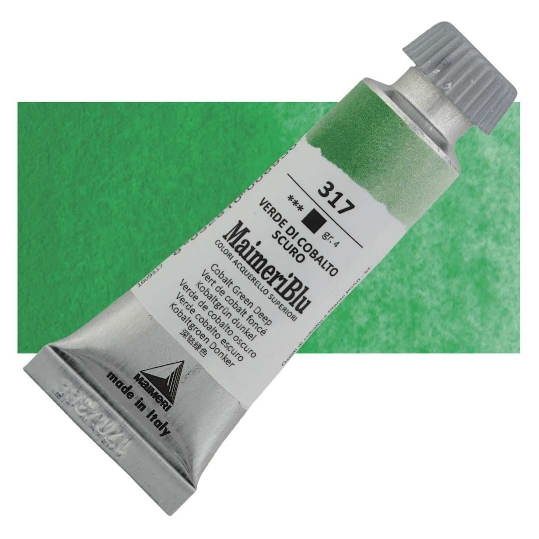Open in modal - Maimeri Blu Artist Watercolor - Cobalt Green Deep, 12 ml Tube and swatch