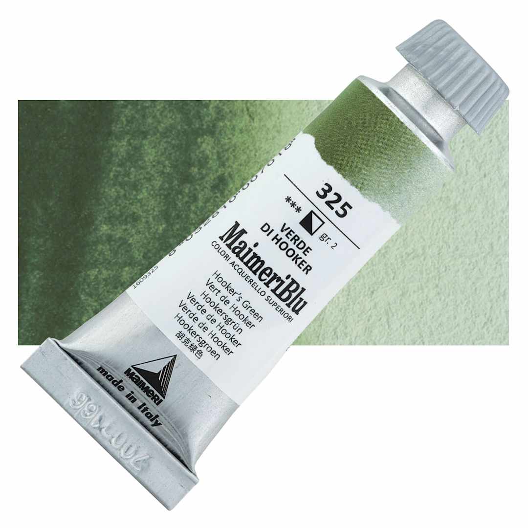 Open in modal - Maimeri Blu Artist Watercolor - Hooker's Green, 12 ml Tube and swatch