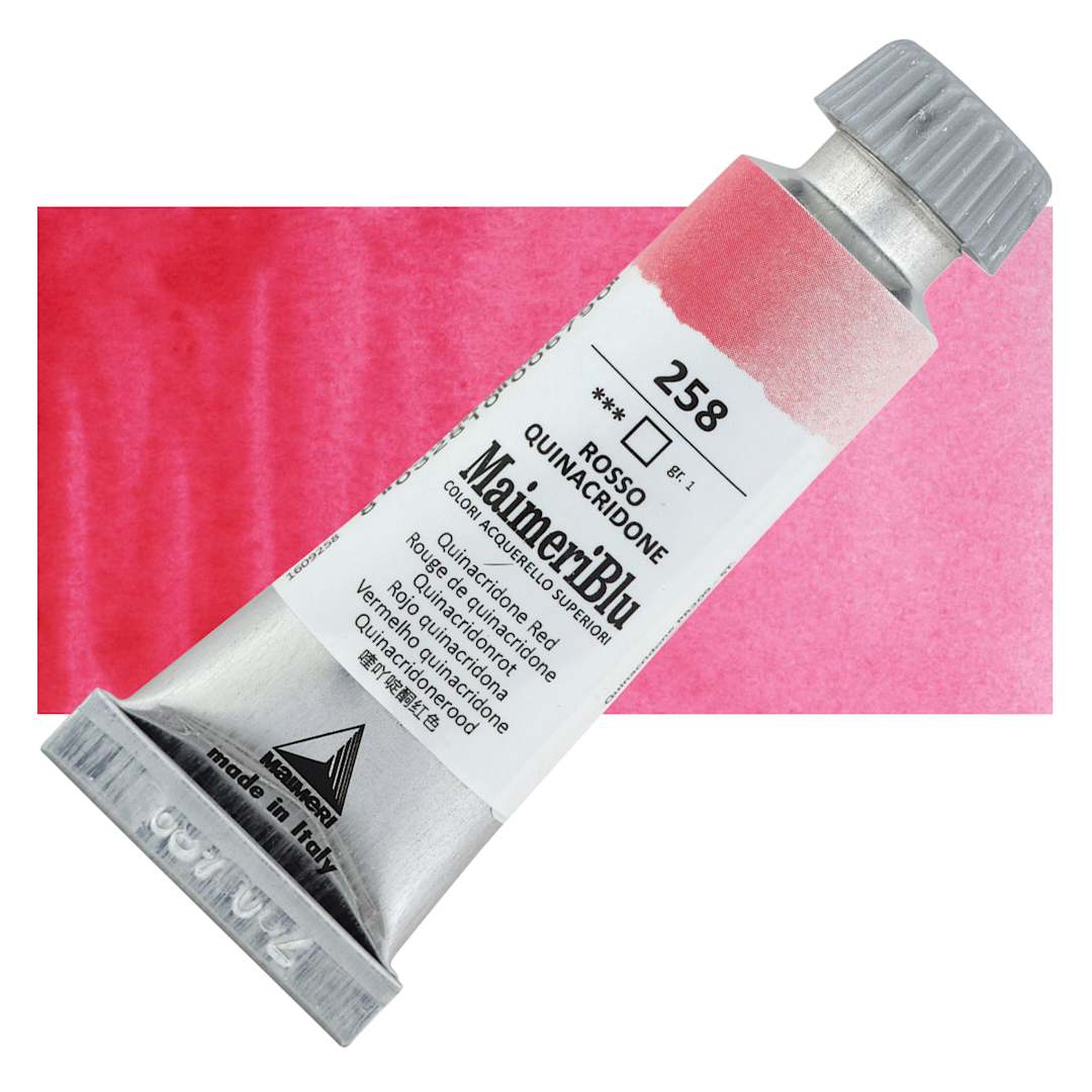 Open in modal - Maimeri Blu Artist Watercolor - Quinacridone Red, 12 ml Tube and swatch