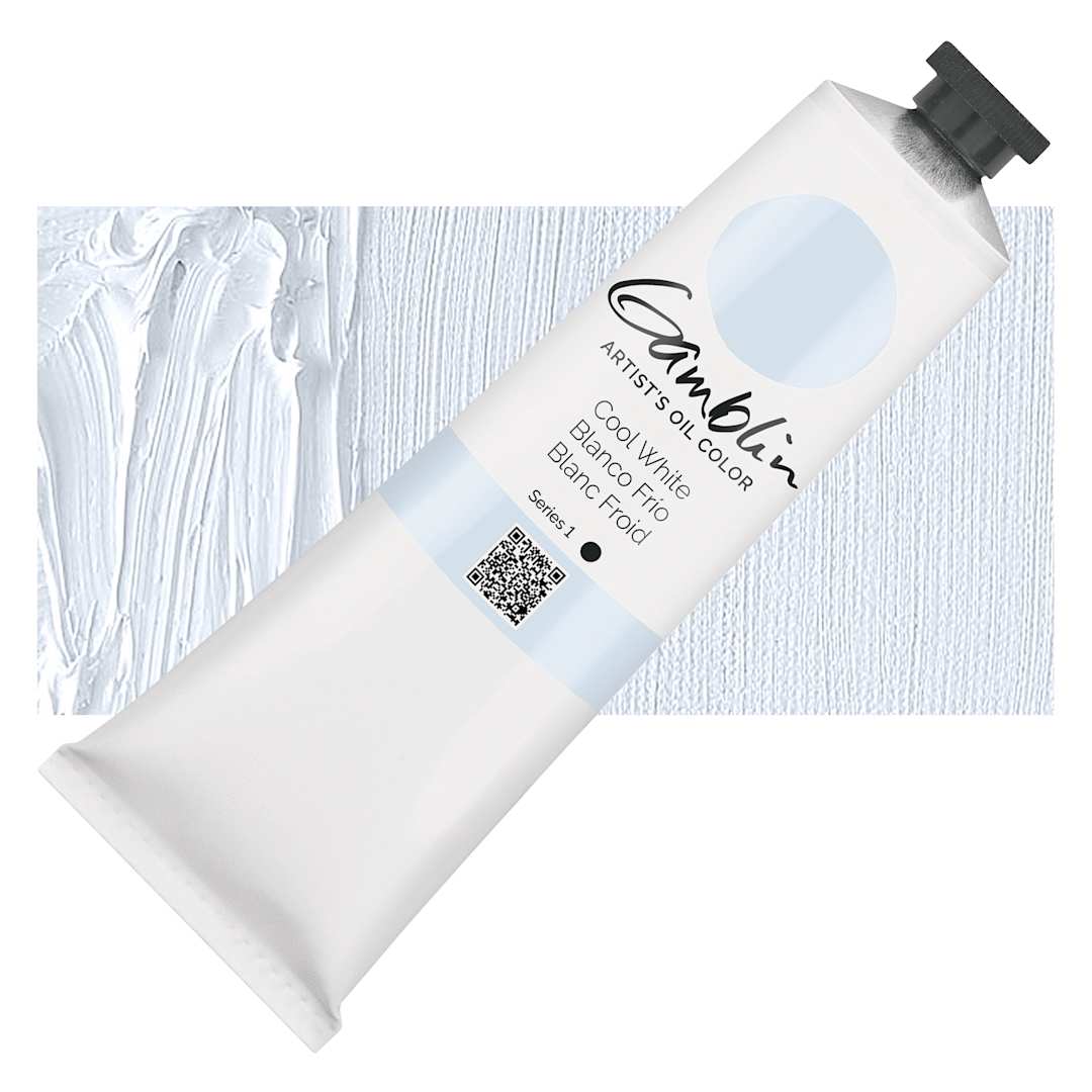 Open in modal - Gamblin Artists' Oil Color - Cool White, 150 ml tube and swatch
