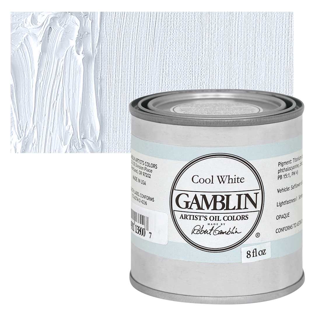 Open in modal - Gamblin Artists' Oil Color - Cool White, 8 oz can and swatch