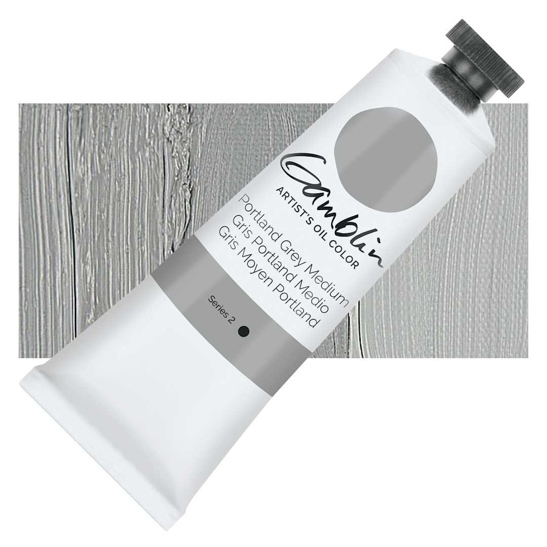 Open in modal - Gamblin Artist's Oil Color - Portland Grey Medium, 37 ml tube and swatch