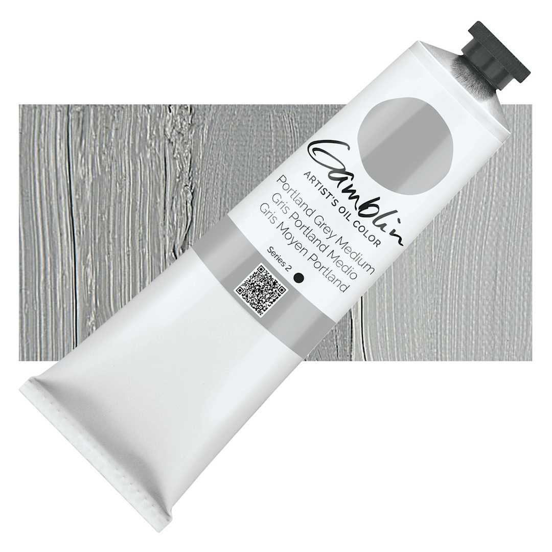 Open in modal - Gamblin Artist's Oil Color - Portland Grey Medium, 150 ml tube and swatch