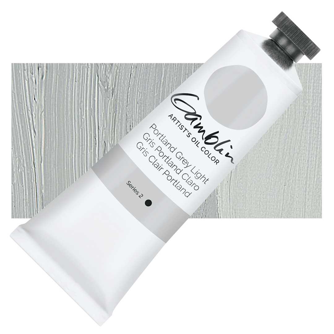 Open in modal - Gamblin Artist's Oil Color - Portland Grey Light, 37 ml tube and swatch