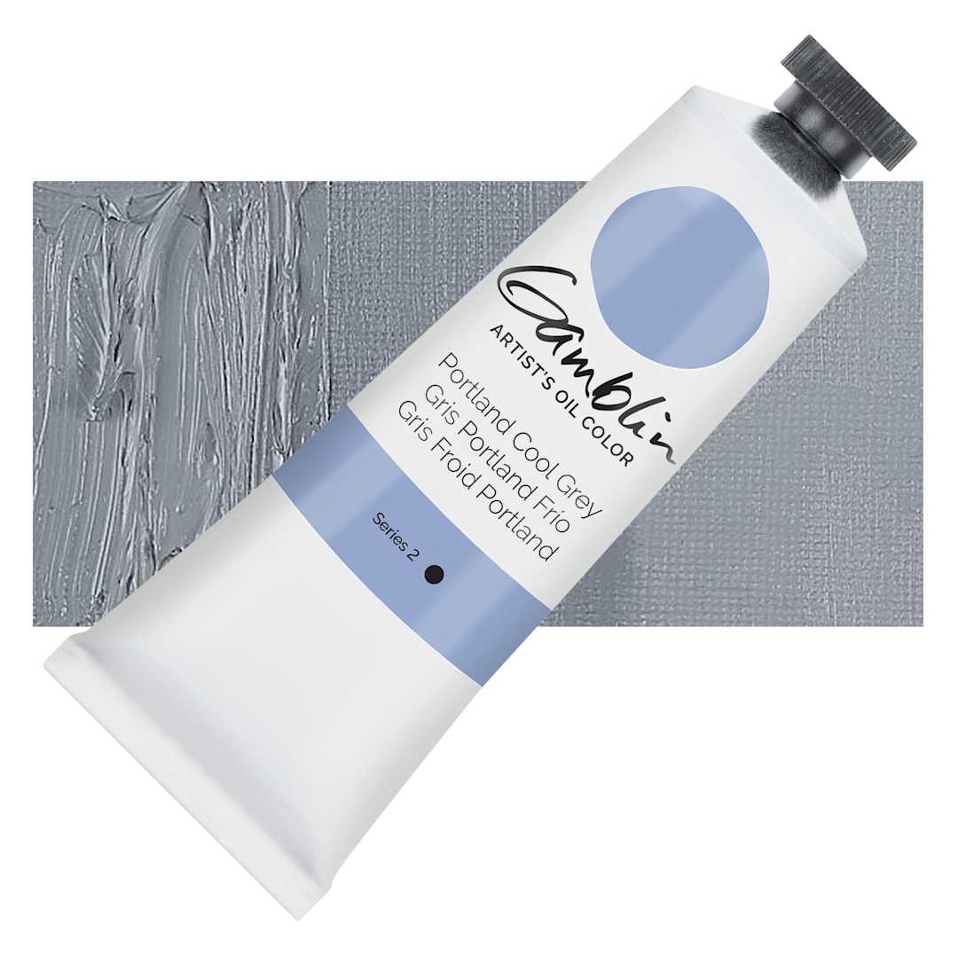 Open in modal - Gamblin Artists' Oil Color - Portland Cool Grey, 37 ml tube and swatch