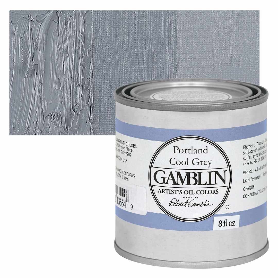 Open in modal - Gamblin Artists' Oil Color - Portland Cool Grey, 8 oz can and swatch