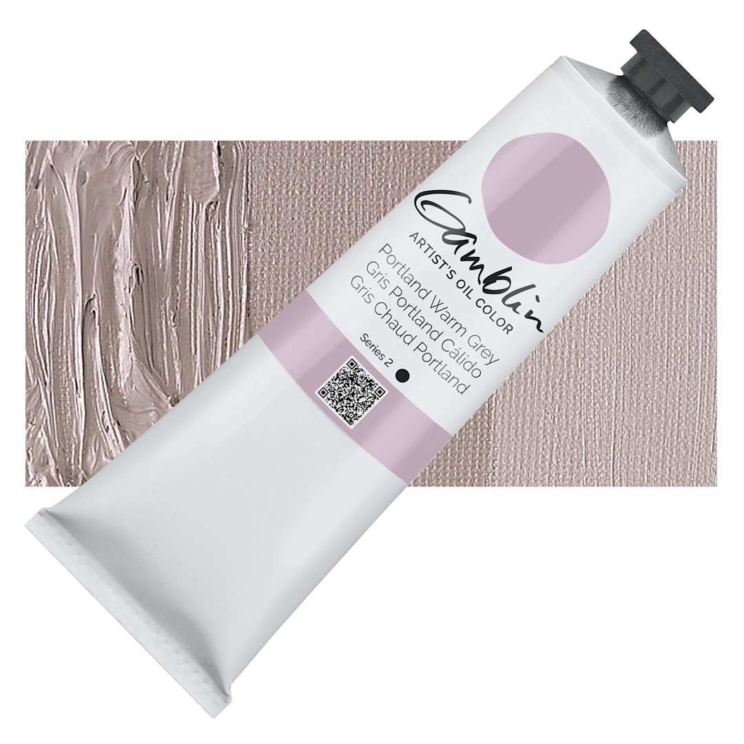 Open in modal - Gamblin Artists' Oil Color - Portland Warm Grey, 150 ml tube and swatch