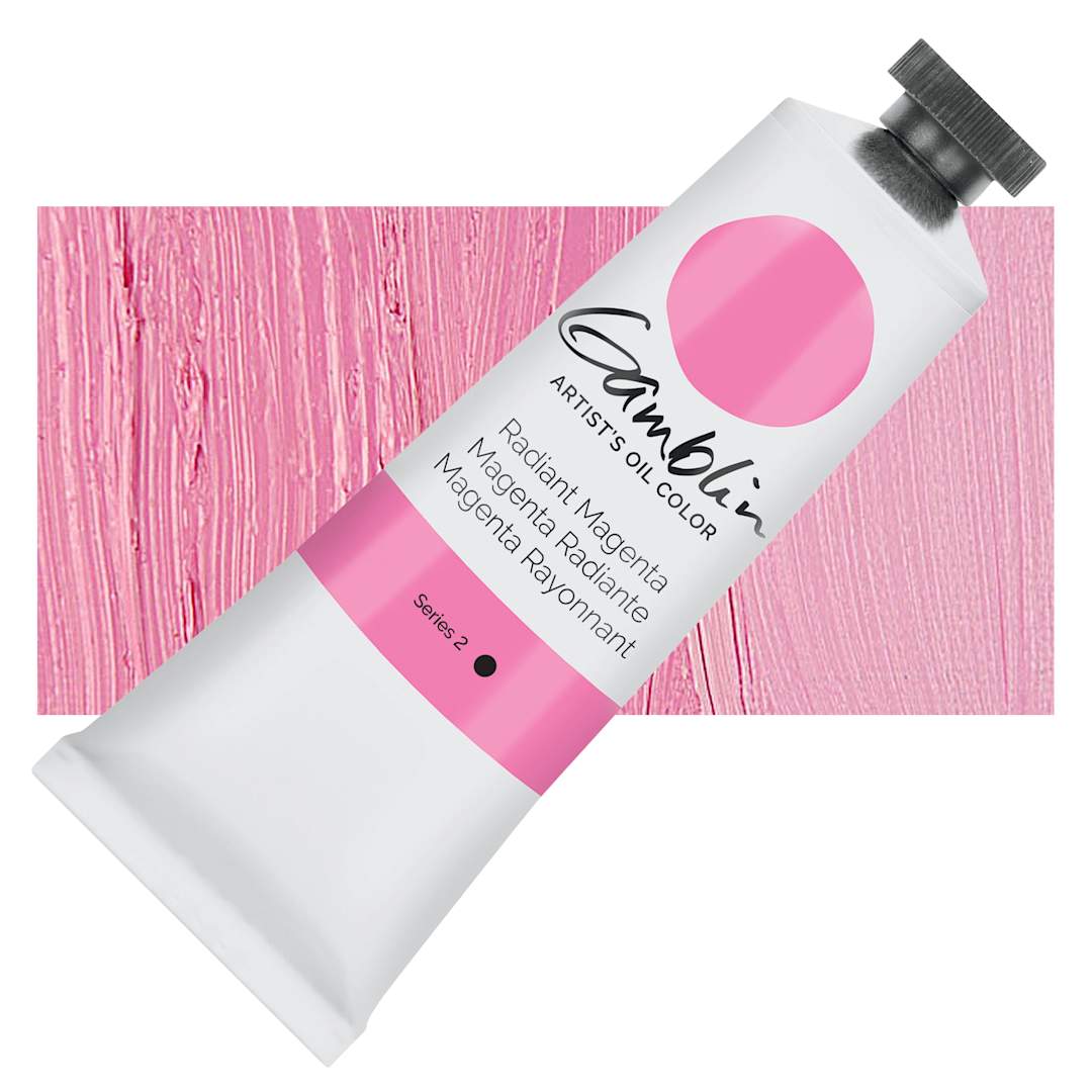 Open in modal - Gamblin Artist's Oil Color - Radiant Magenta, 37 ml tube and swatch