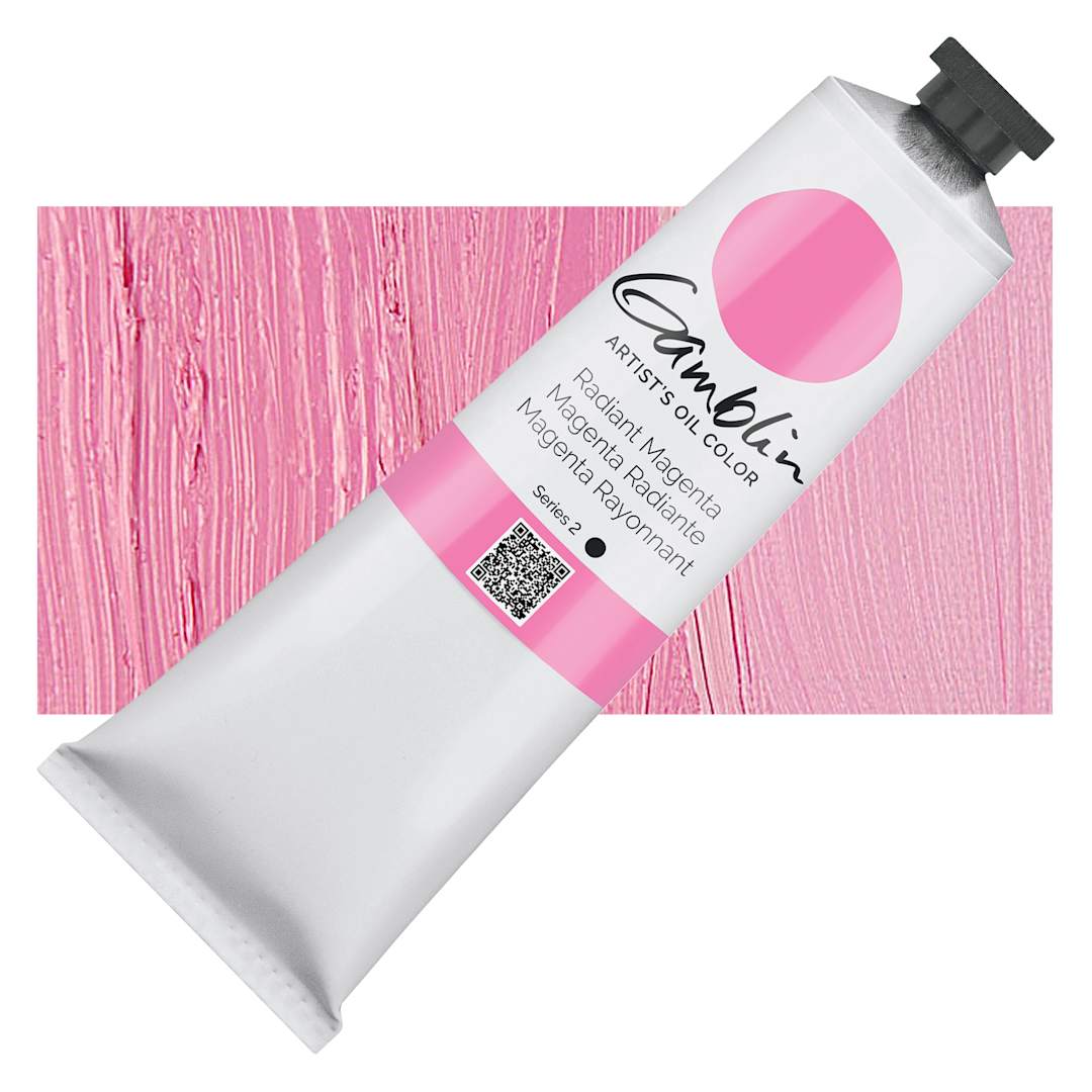 Open in modal - Gamblin Artist's Oil Color - Radiant Magenta, 150 ml tube and swatch