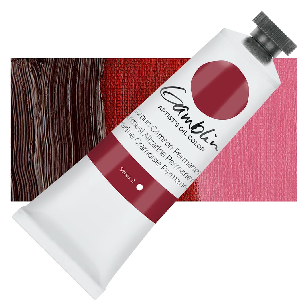 Open in modal - Gamblin Artist's Oil Color - Alizarin Crimson Permanent, 37 ml tube and swatch