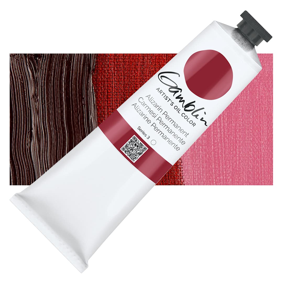Open in modal - Gamblin Artist's Oil Color - Alizarin Crimson Permanent, 150 ml tube and swatch