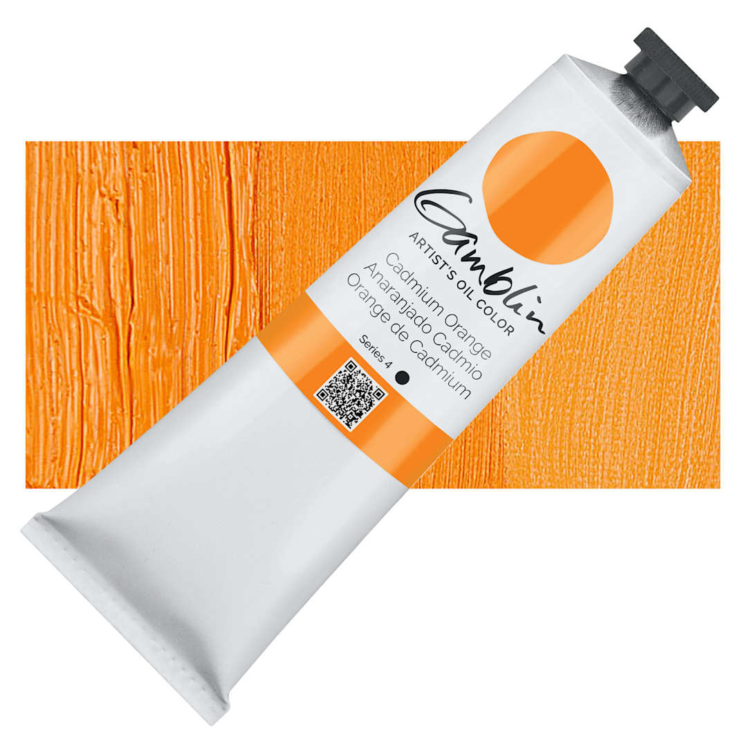 Open in modal - Gamblin Artist's Oil Color - Cadmium Orange, 150 ml tube and swatch