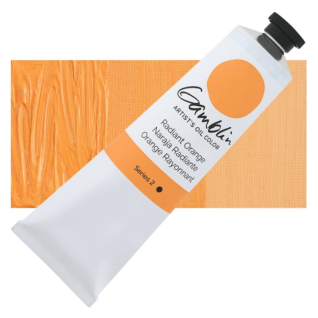 Open in modal - Gamblin Artist's Oil Color - Radiant Orange, 150 ml tube and swatch