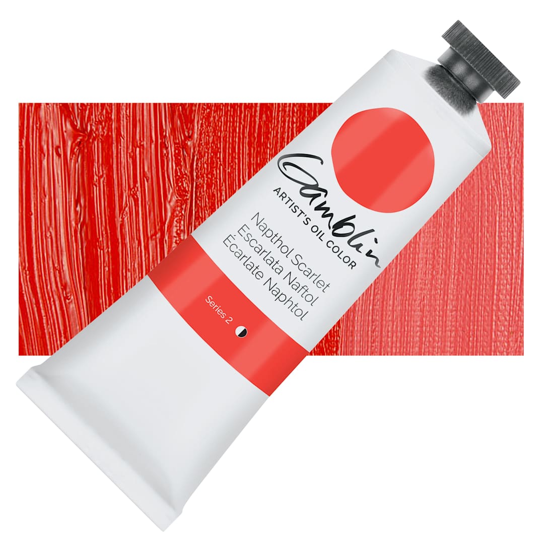 Open in modal - Gamblin Artist's Oil Color - Naphthol Scarlet, 37 ml tube and swatch