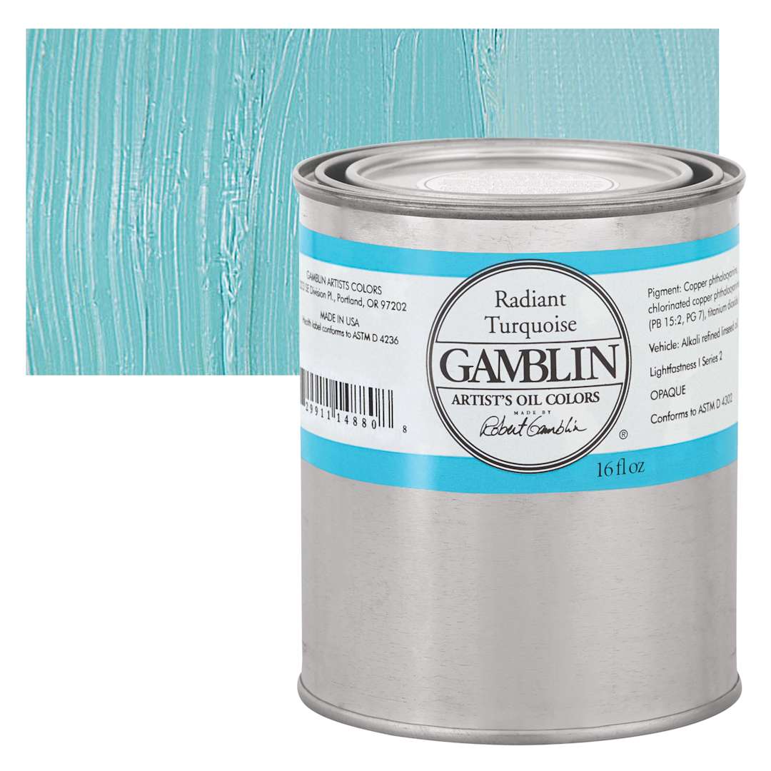 Open in modal - Gamblin Artist's Oil Color - Radiant Turquoise, 16 oz Can and swatch