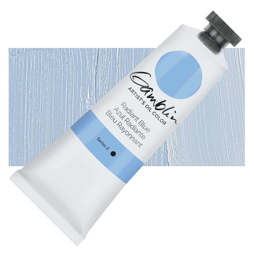 Open in modal - Gamblin Artist's Oil Color - Radiant Blue, 37 ml tube and swatch
