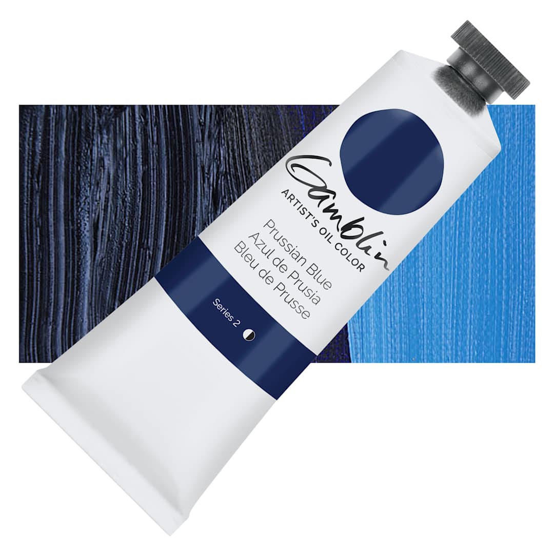 Open in modal - Gamblin Artist's Oil Color - Prussian Blue, 37 ml tube and swatch