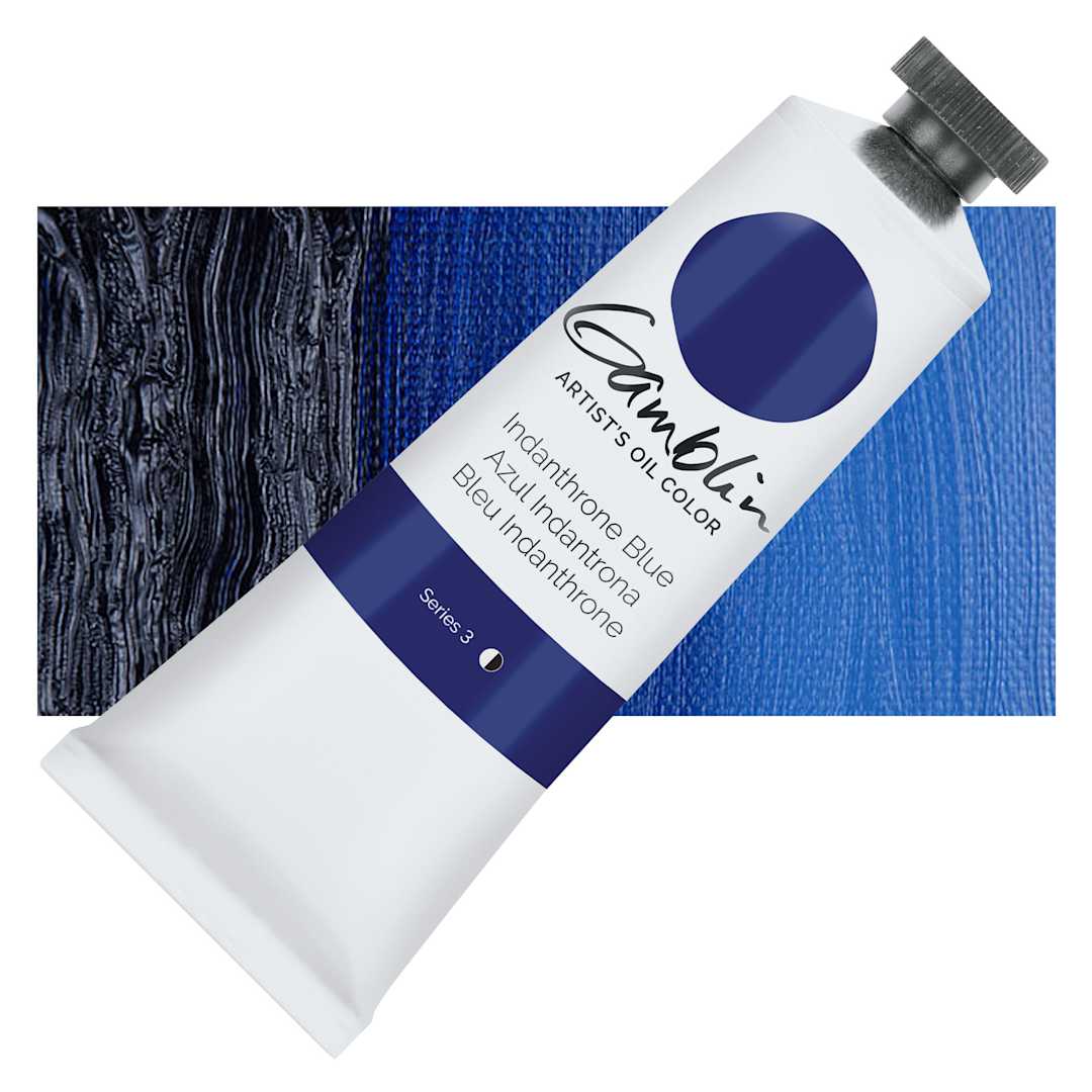 Open in modal - Gamblin Artist's Oil Color - Indanthrone Blue, 37 ml tube and swatch