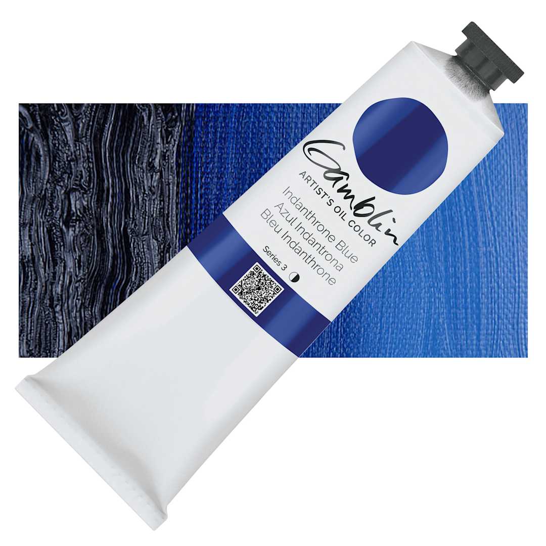 Open in modal - Gamblin Artist's Oil Color - Indanthrone Blue, 150 ml tube and swatch