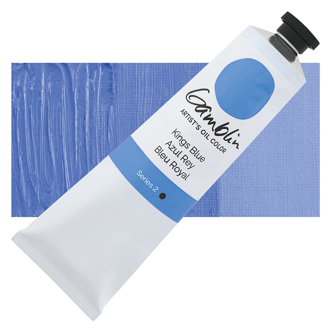 Open in modal - Gamblin Artist's Oil Color - Kings Blue, 150 ml tube and swatch