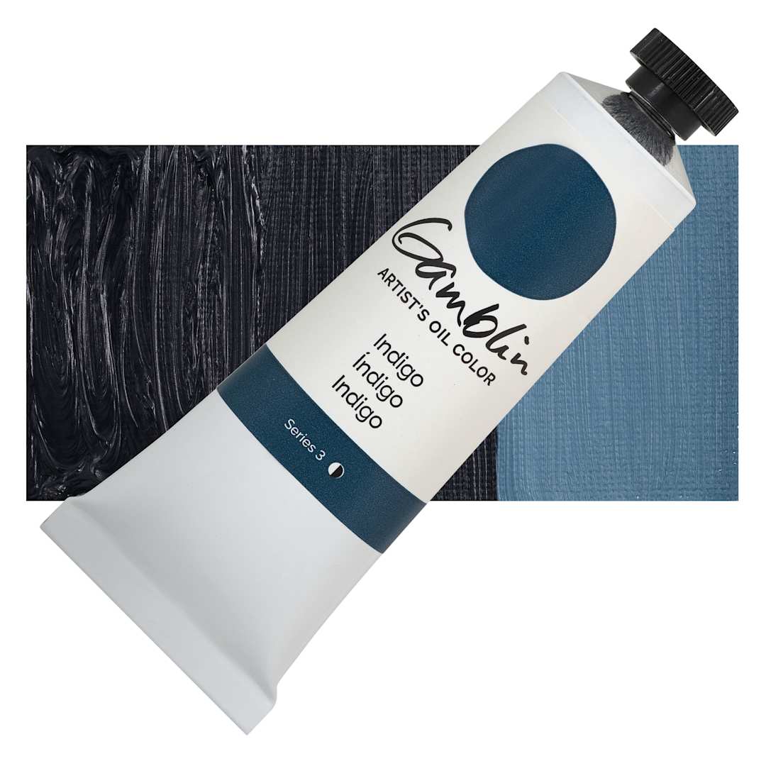 Open in modal - Gamblin Artist's Oil Color - Indigo, 37 ml tube and swatch