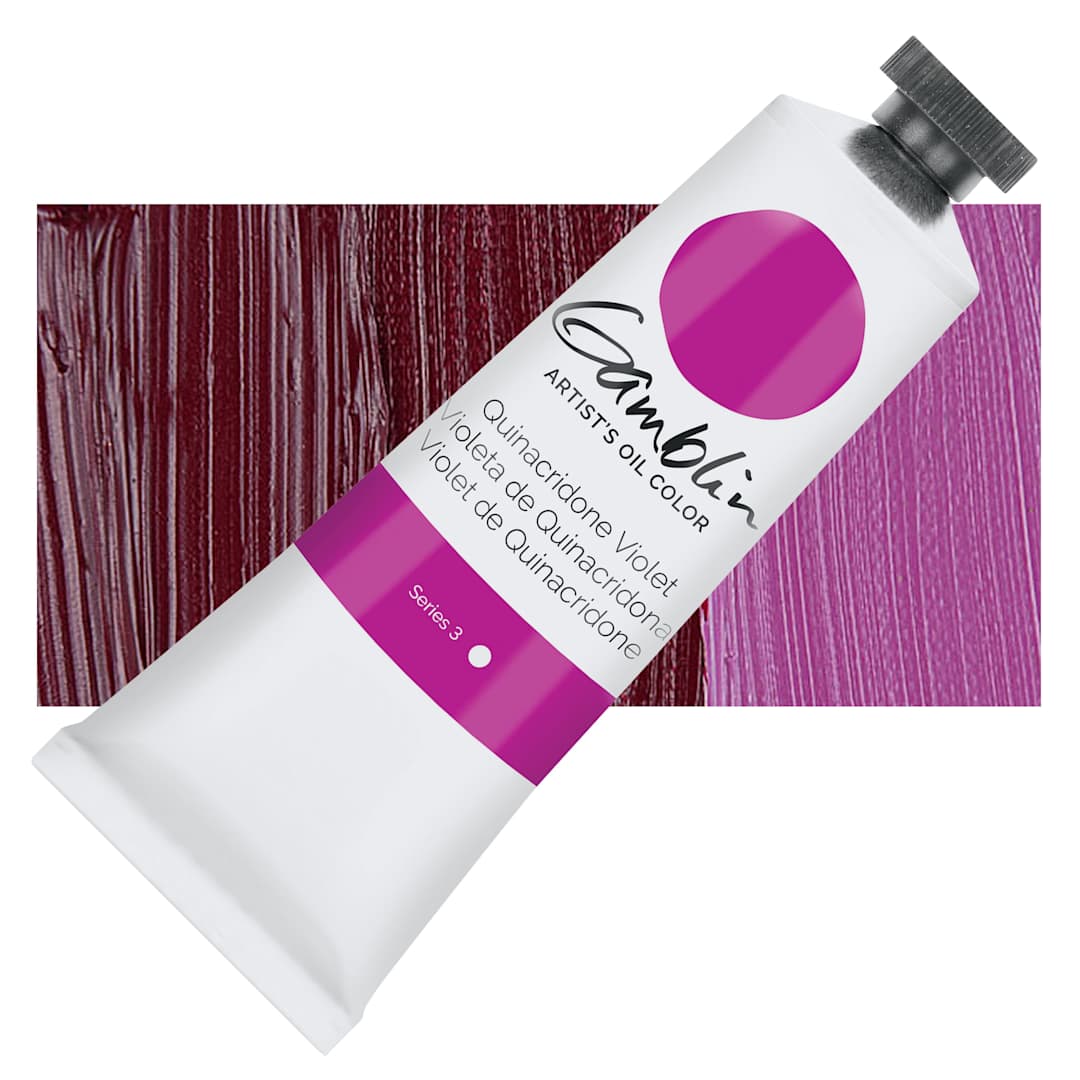 Open in modal - Gamblin Artist's Oil Color - Quinacridone Violet, 37 ml tube and swatch