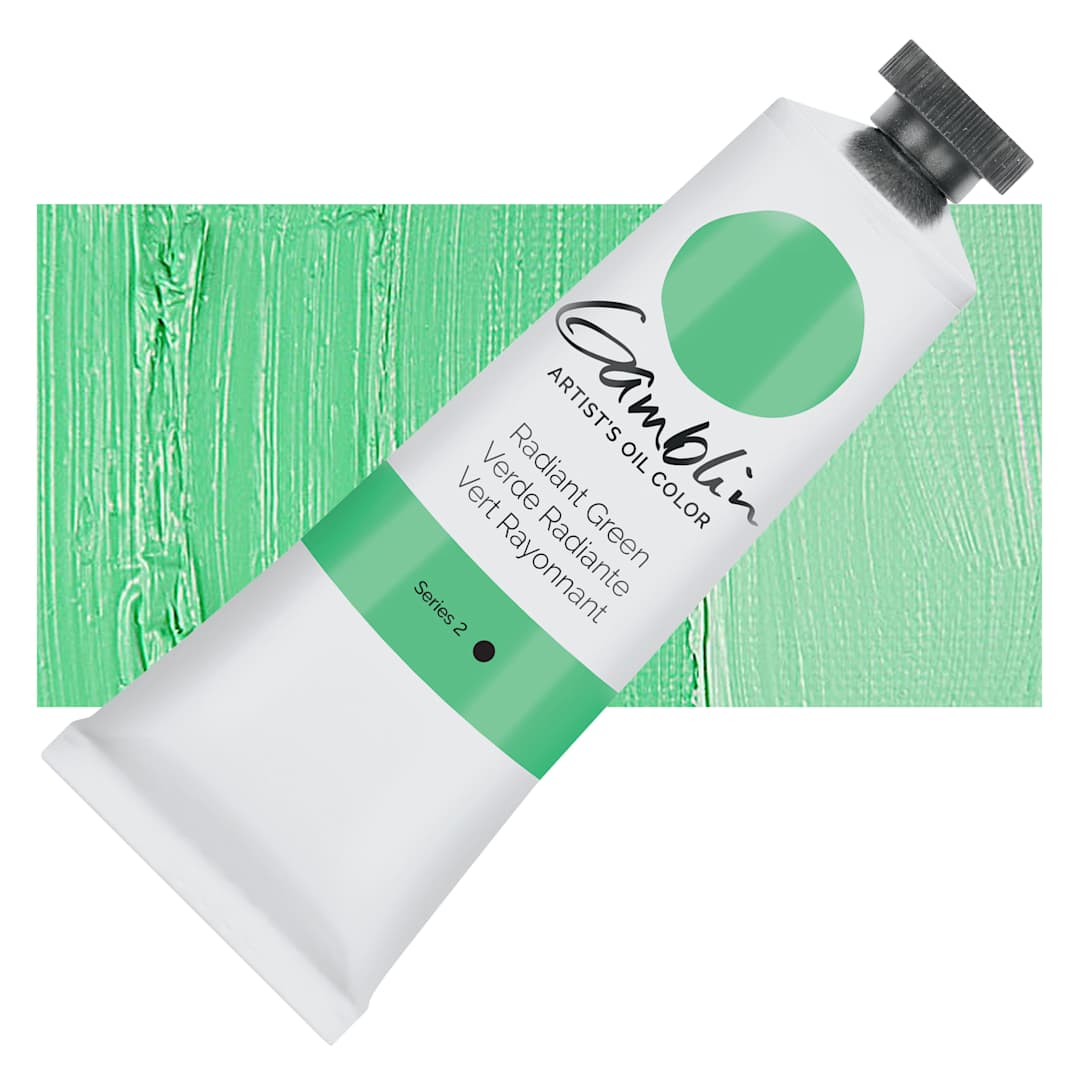 Open in modal - Gamblin Artist's Oil Color - Radiant Green, 37 ml tube and swatch