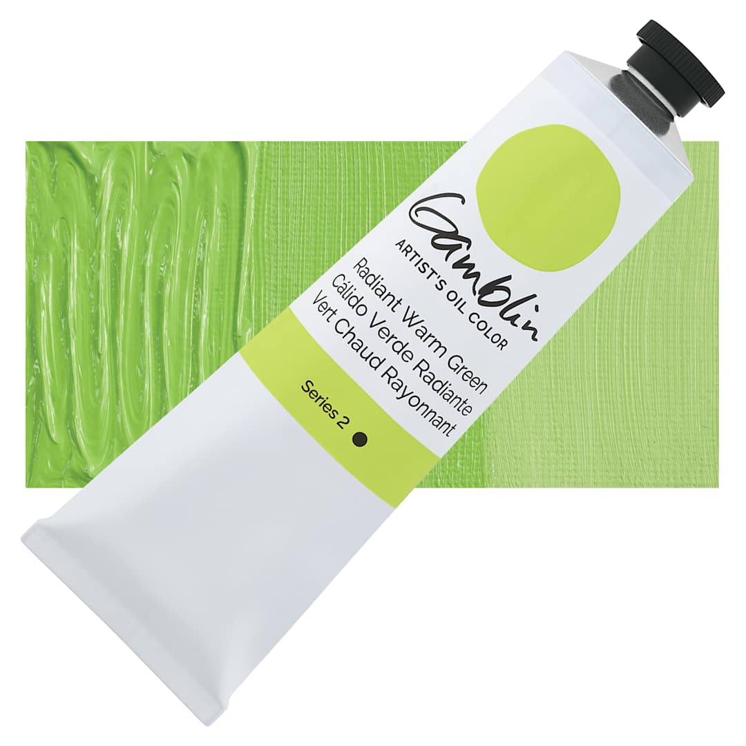 Open in modal - Gamblin Artist's Oil Color - Radiant Warm Green, 150 ml tube and swatch