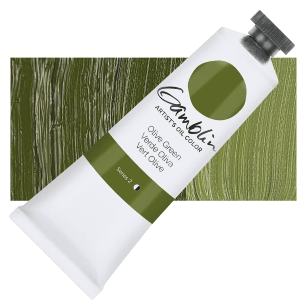 Open in modal - Gamblin Artist's Oil Color - Olive Green, 37 ml tube and swatch