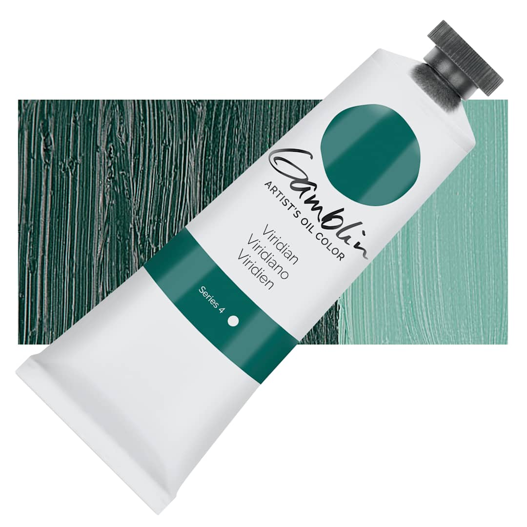 Open in modal - Gamblin Artist's Oil Color - Viridian, 37 ml tube and swatch