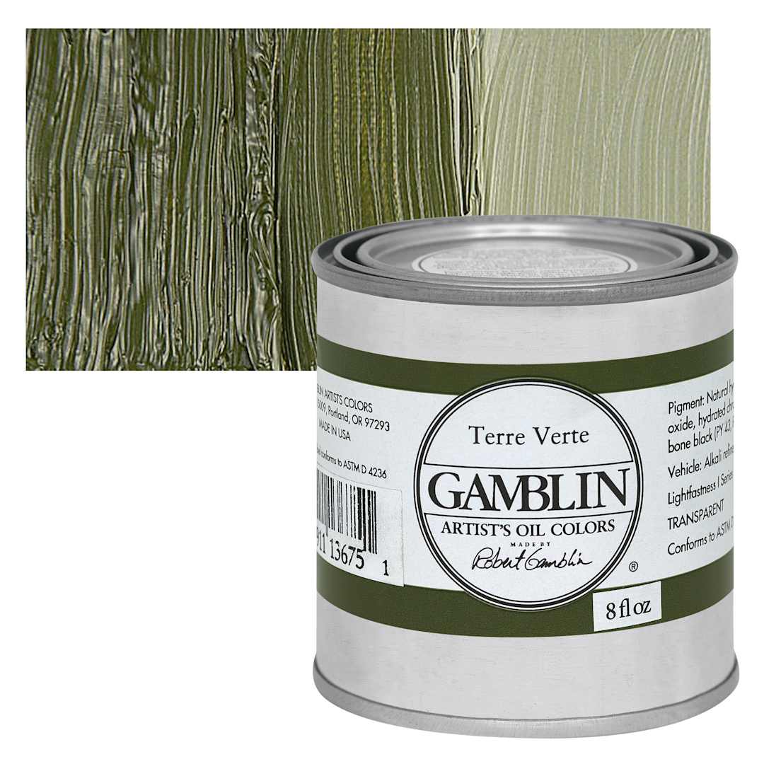 Open in modal - Gamblin Artist's Oil Color - Terre Verte, 8 oz Can and swatch