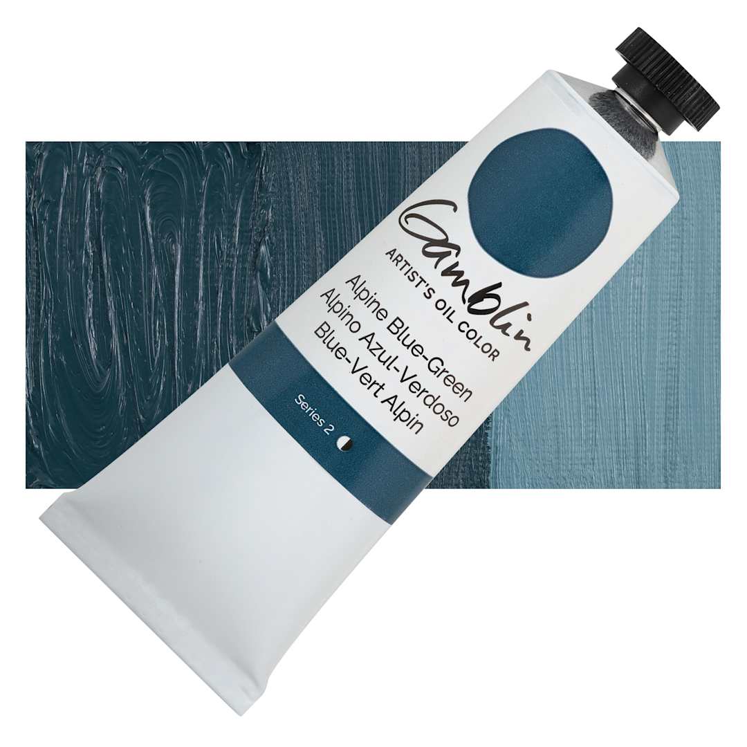 Open in modal - Gamblin Artist's Oil Color - Alpine Blue-Green, 37 ml tube and swatch